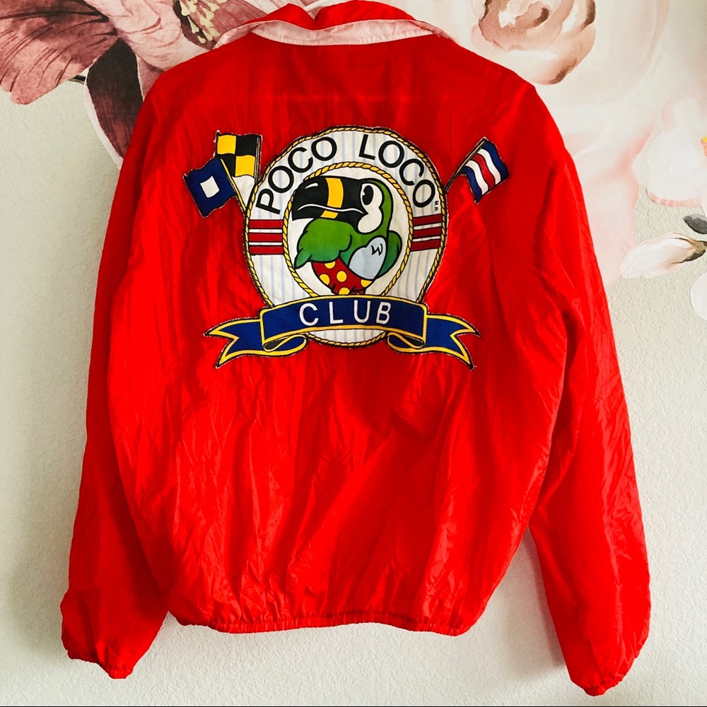 Vintage Poco Loco Club Toucan Windbreaker Jacket Red Size M